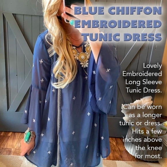 Boutique Tops - Tunic Navy Chiffon Dress